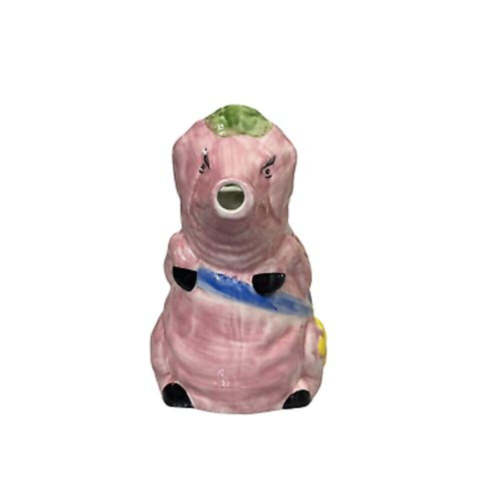 Costa Italy Pink‎ Pig Pitcher Hand Painted Blue Ribbon 8.5" For William Sonoma - Picture 2 of 7